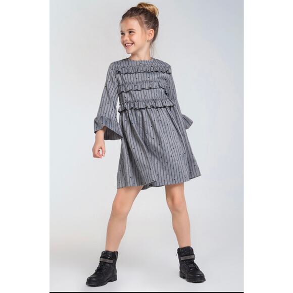 NWT Mayoral Size 14 Grey Mixed Print Ruffle Dress - Picture 1 of 4